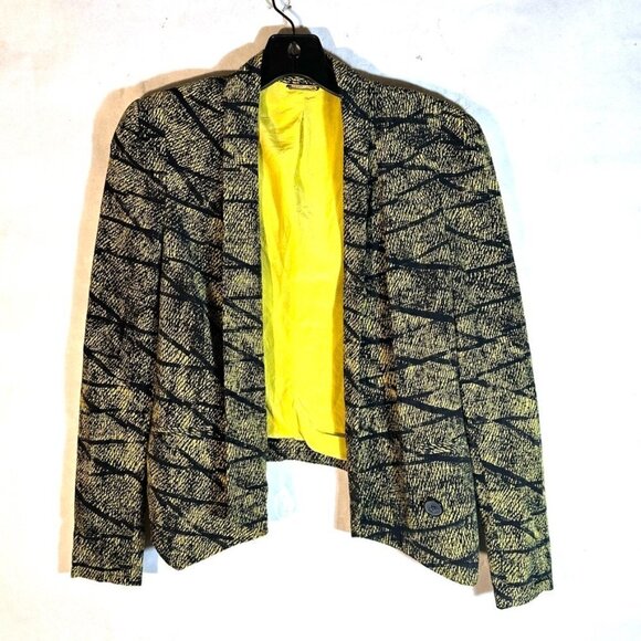 Rebecca Minkoff XS Silk Jacket Blazer Yellow Black Gothic Trippy Psychedelic - Picture 2 of 6